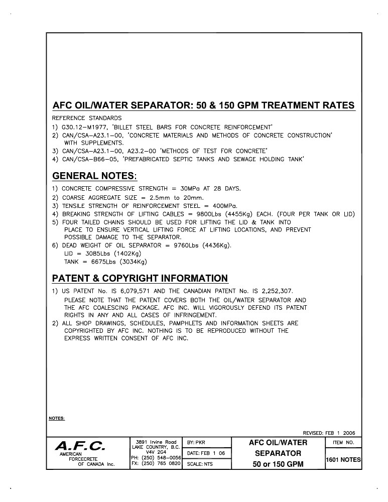 Technical drawing: NOTES