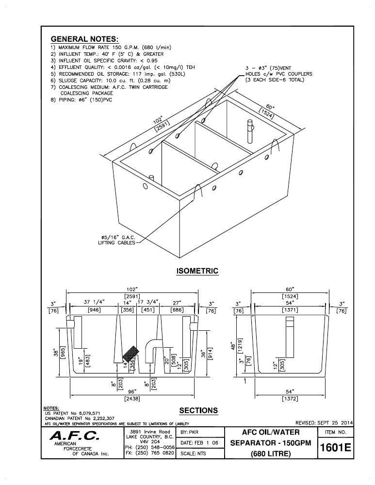 Technical drawing: AFC Oil Water Separator - 680 litres/minute (150 GPM)