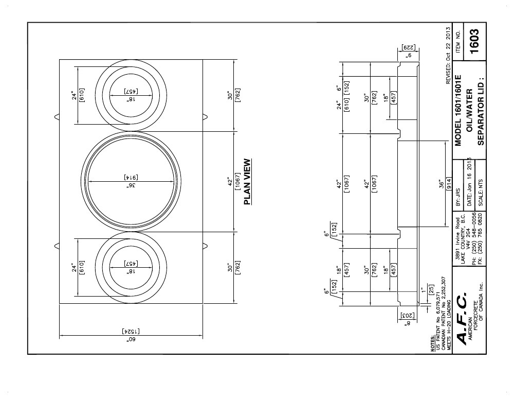 Technical drawing: Lid for AFC Model - #1601/1601E