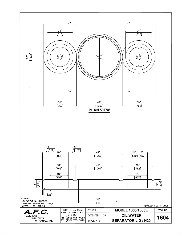 Technical drawing: Lid for AFC Model - #1605/1605E