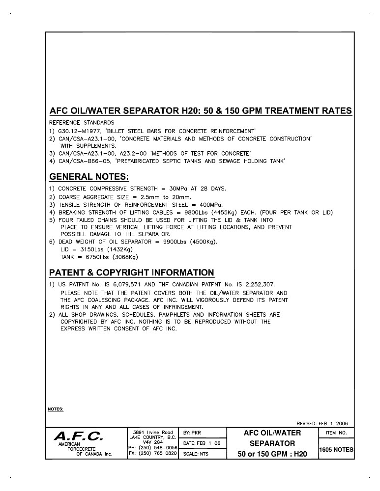 Technical drawing: NOTES
