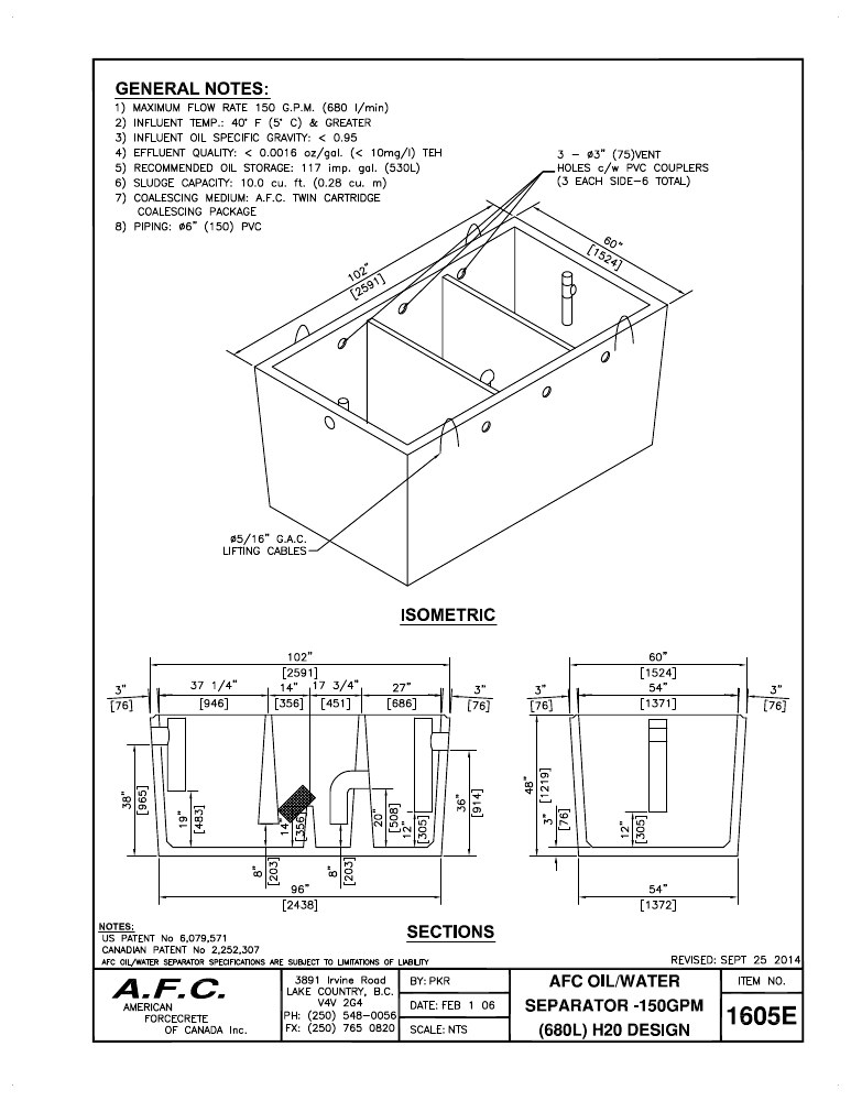 Technical drawing: AFC Oil Water Separator - 680 litres/minute(150 GPM) H20 Design