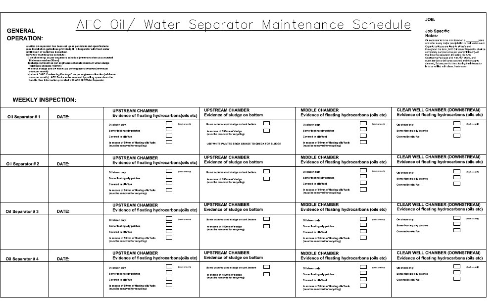 Technical drawing: AFC Maintenance Schedule