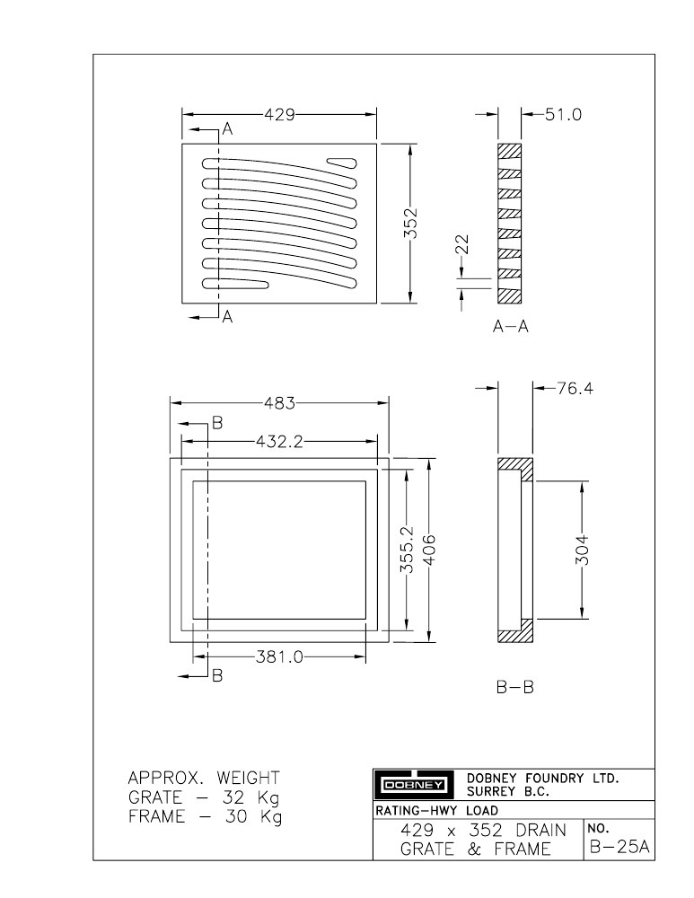 Technical drawing: Frame and Grate