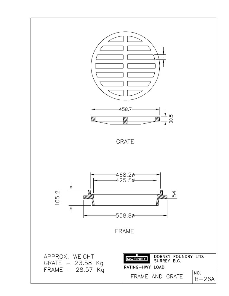 Technical drawing: Frame and Grate