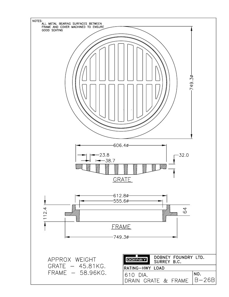 Technical drawing: Frame and Grate