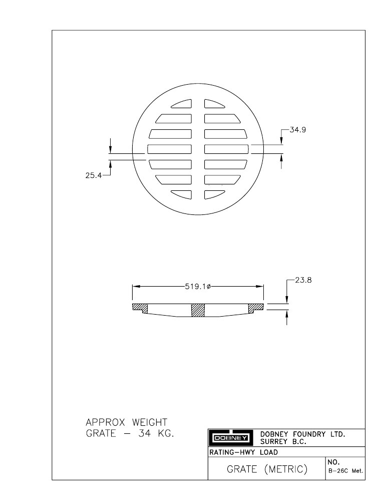 Technical drawing: Metric Grate