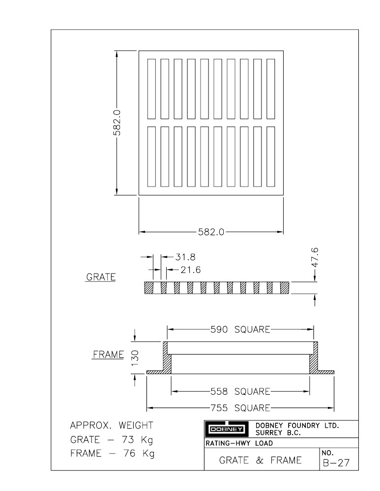 Technical drawing: Frame and Grate