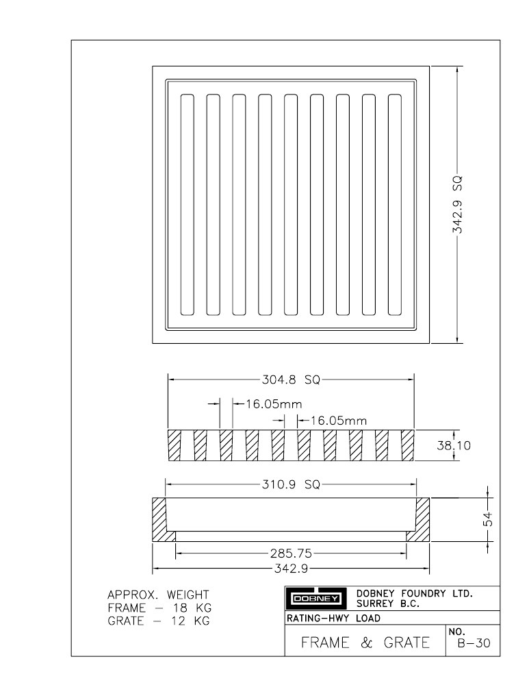 Technical drawing: Frame and Grate