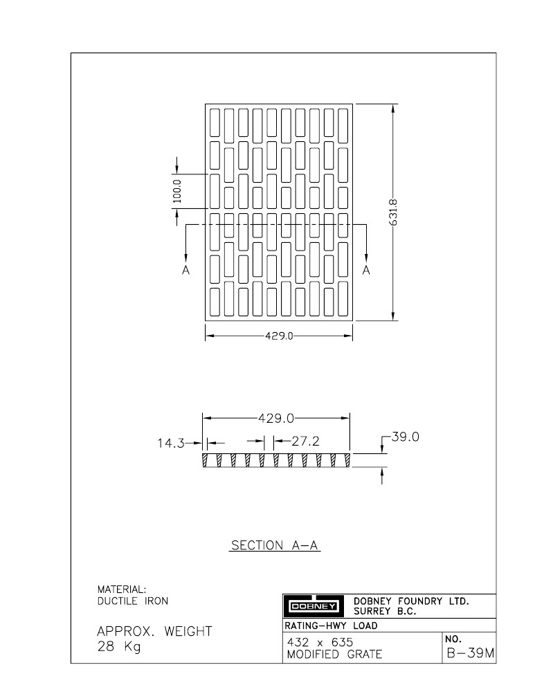 Technical drawing: Modified Grate
