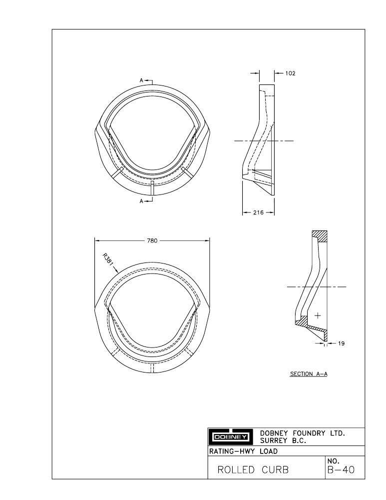 Technical drawing: Rolled Curb Frame