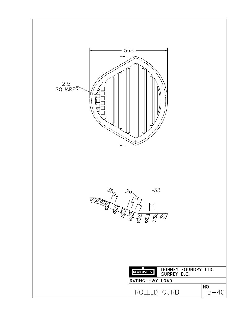 Technical drawing: Rolled Curb Grate