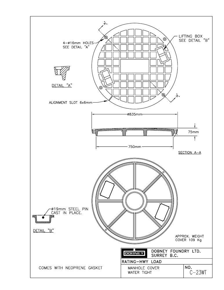 Technical drawing: Water Tight Cover