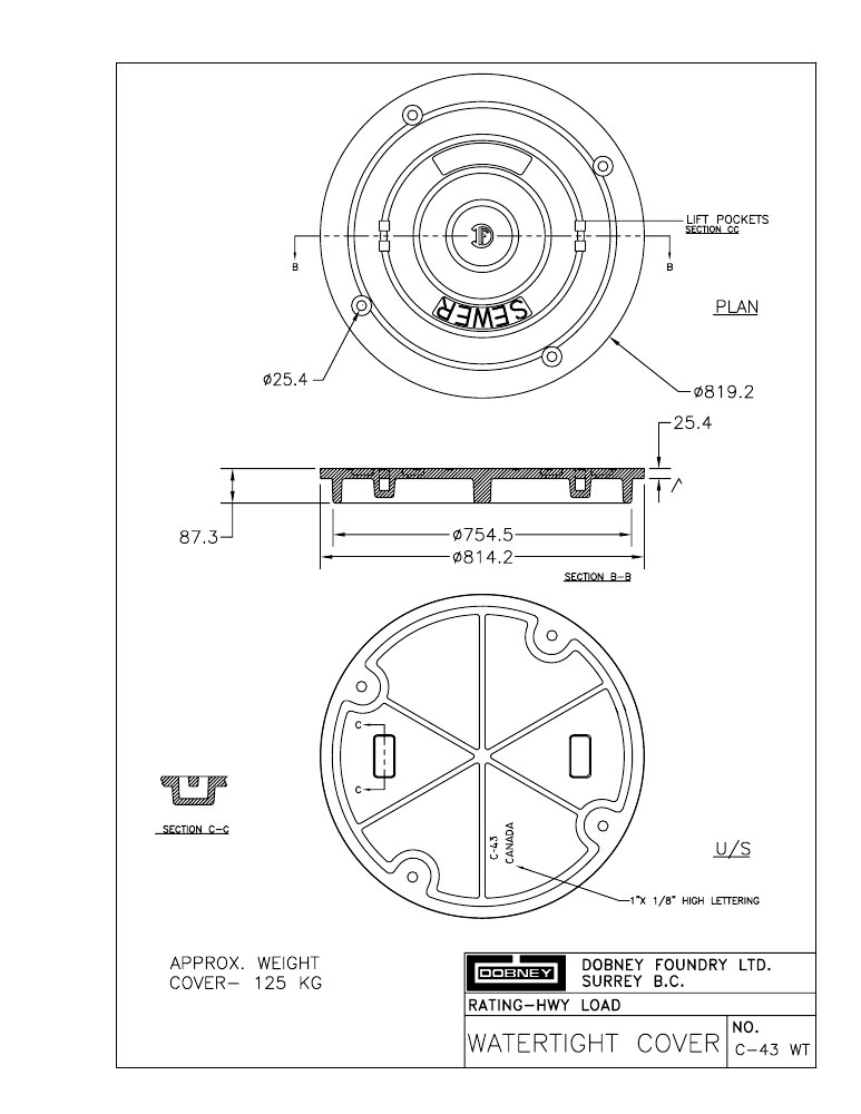 Technical drawing: Water Tight Cover