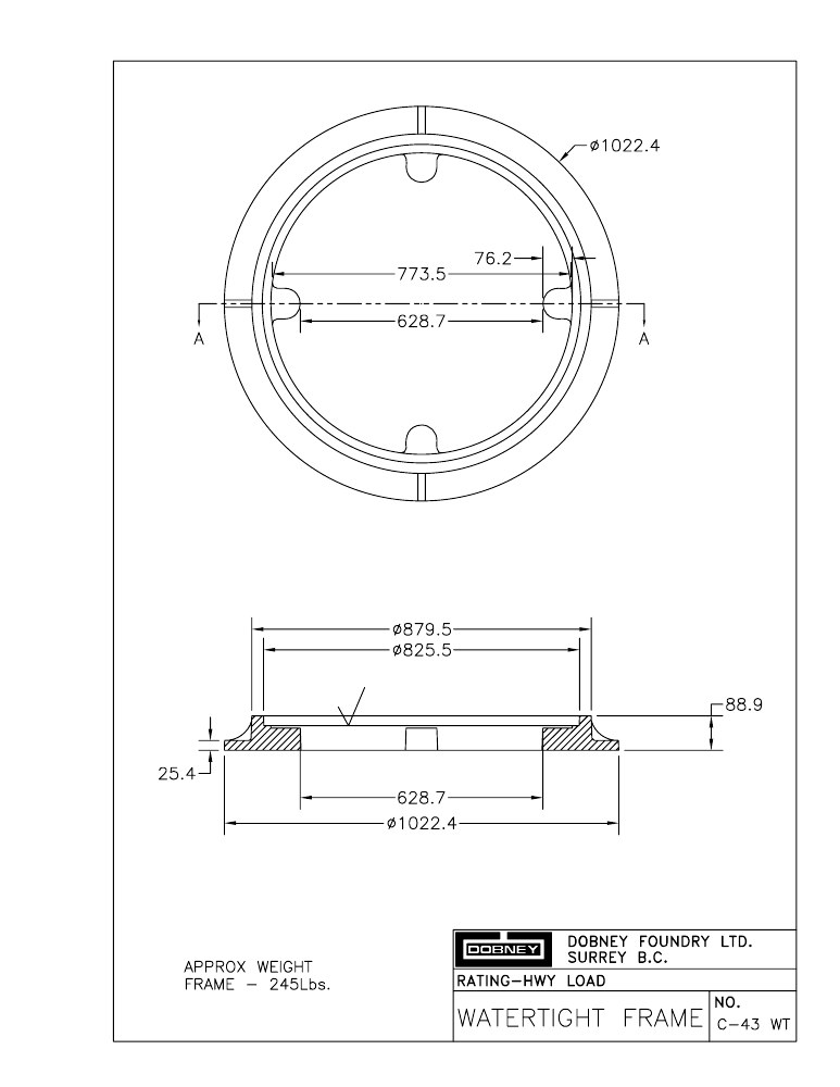 Technical drawing: Water Tight Frame