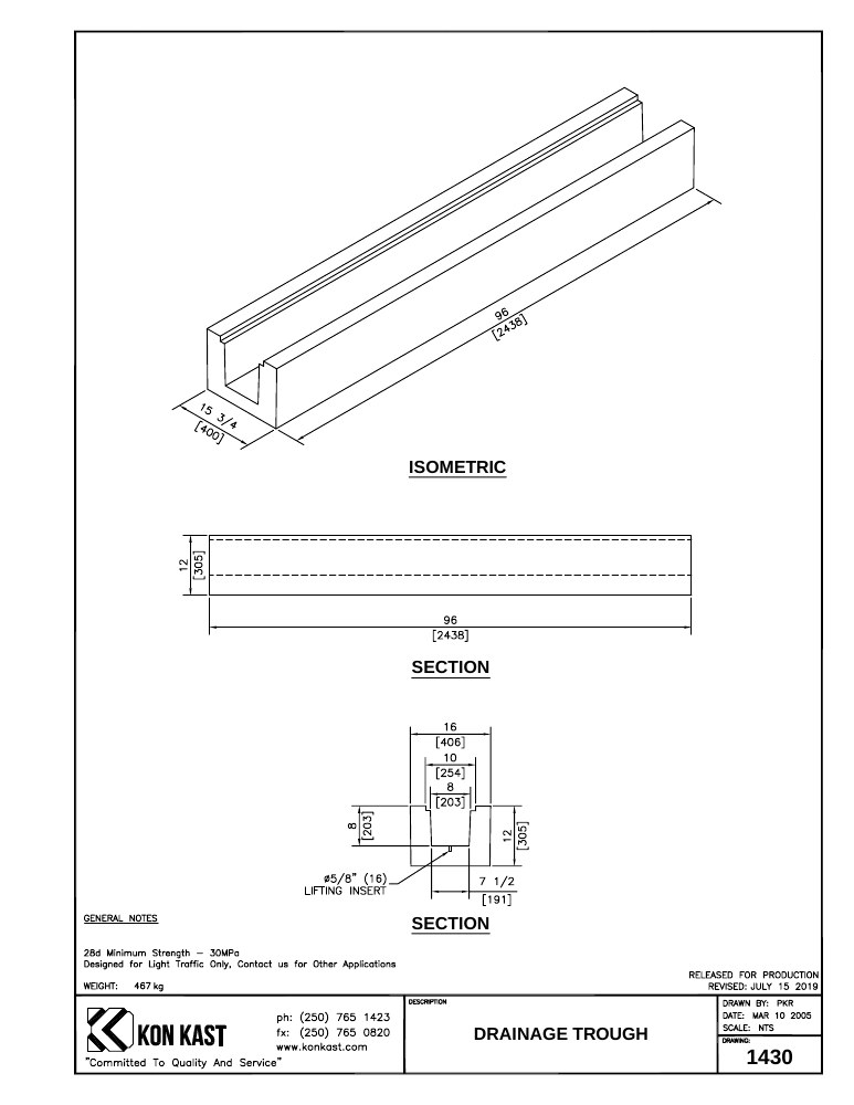 Technical drawing: Drainage Trough