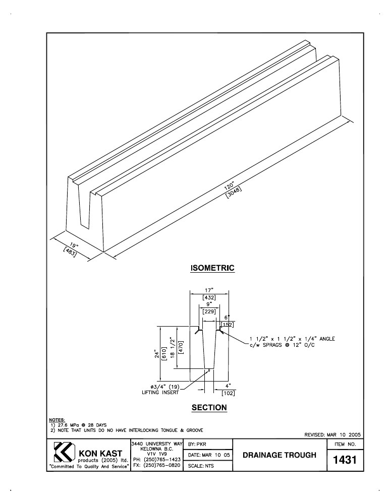 Technical drawing: Drainage Trough