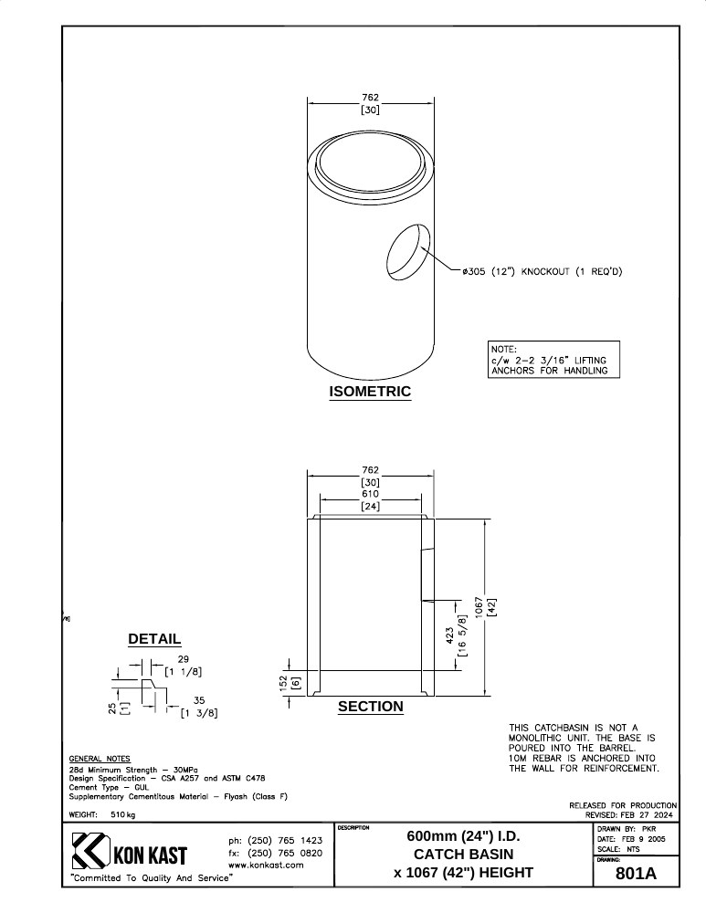 Technical drawing: 600 (24") Catch Basin