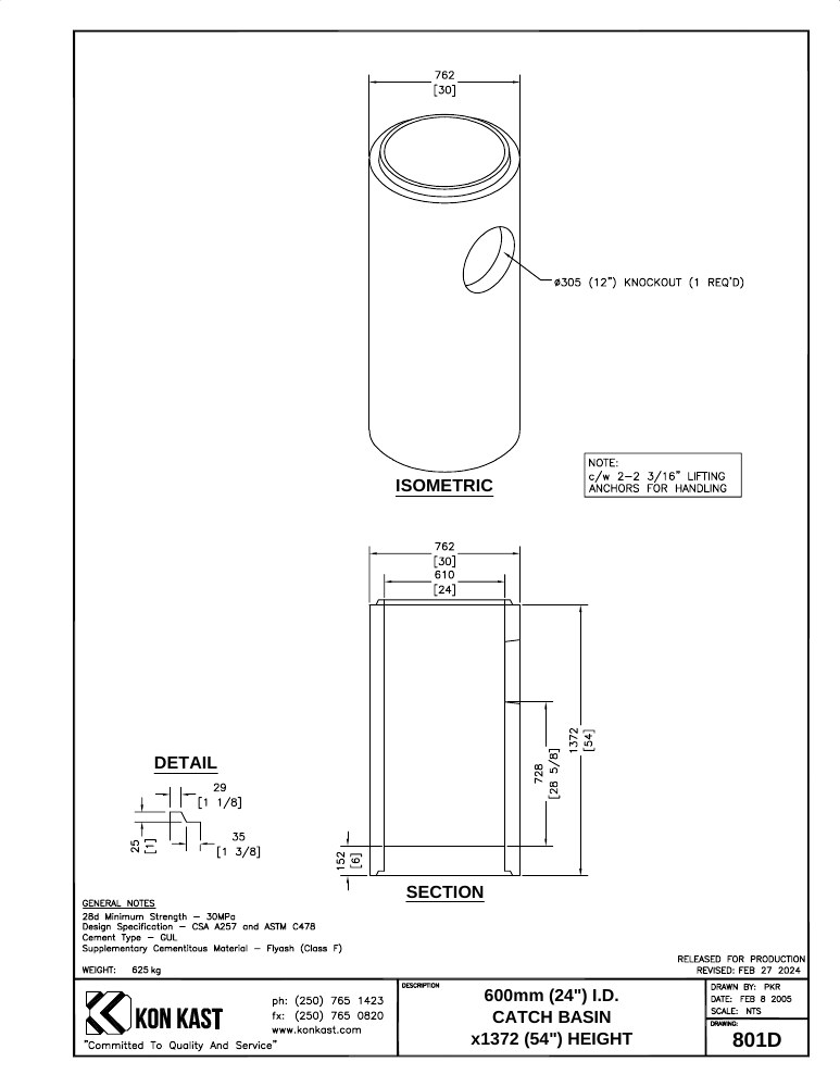 Technical drawing: 600 (24") Catch Basin x 1372 (54")