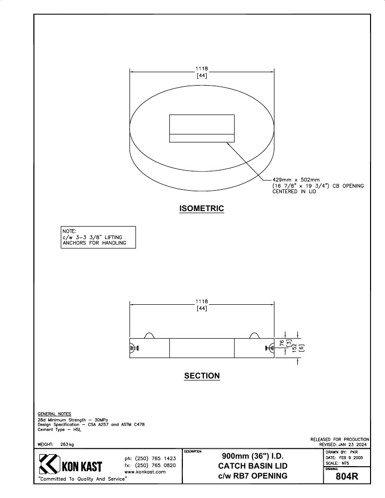 Technical drawing: Lid for 900 (36") CB c/w TK7 Opening
