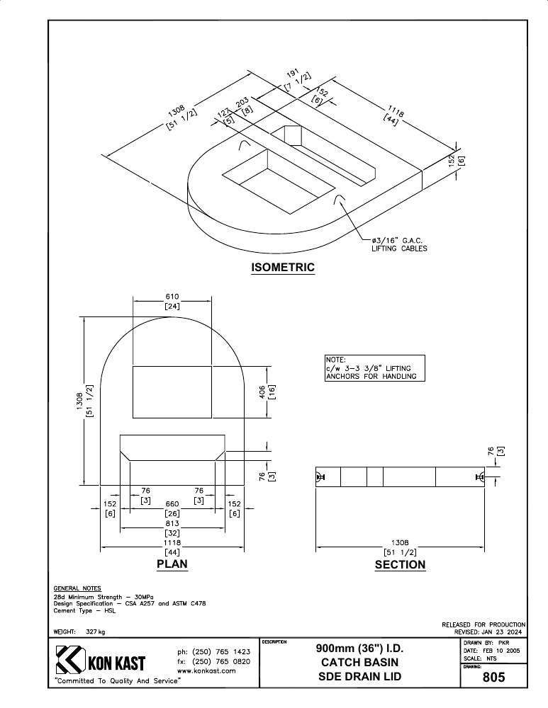 Technical drawing: Side Drain Lid for 900 (36") CB