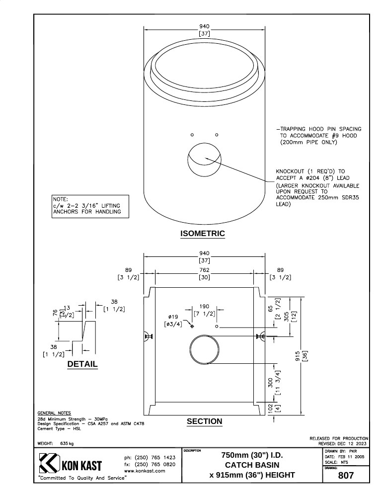 Technical drawing: 750 (30") Catch Basin