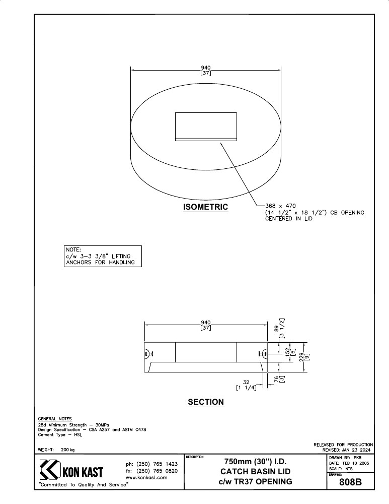 Technical drawing: Lid for 750 (30") CB c/w B37 Opening
