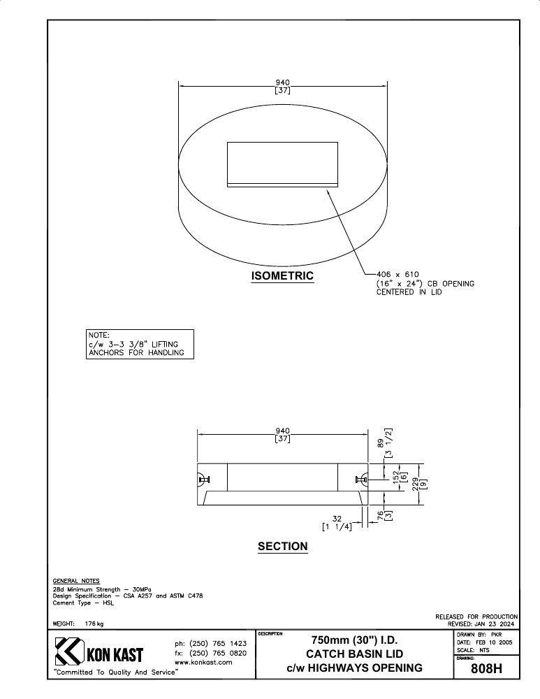 Technical drawing: Lid for 750 (30") CB c/w Hwys Opening