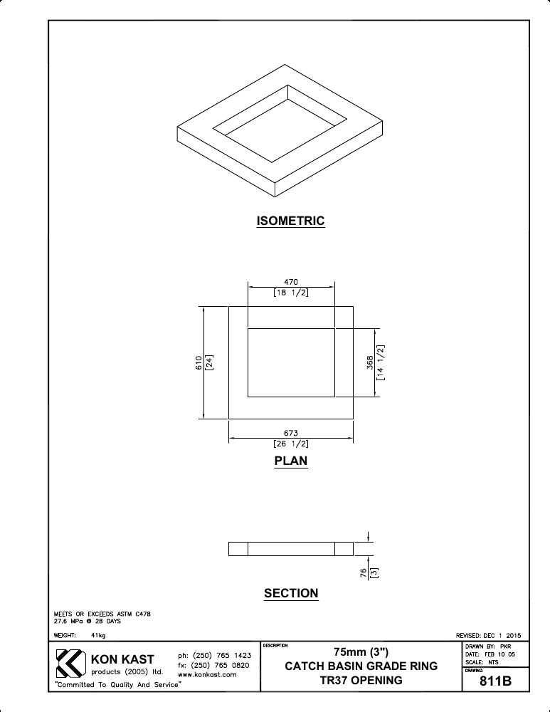 Technical drawing: 50 (2") CB Grade Ring c/w B37 Opening