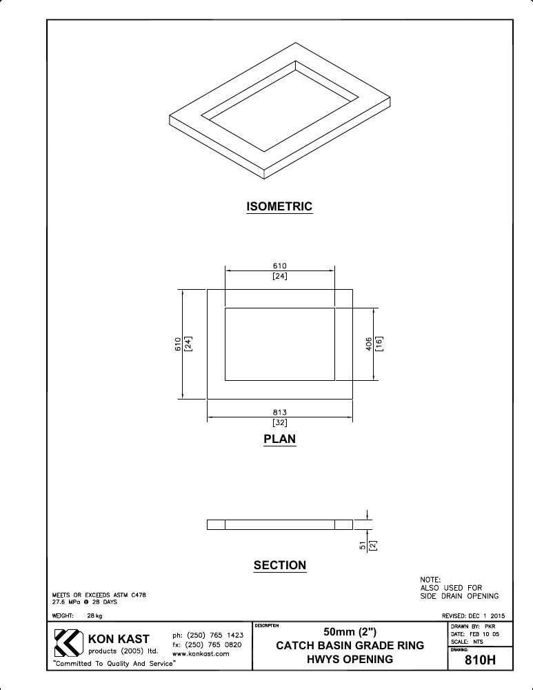 Technical drawing: 50 (2") CB Grade Ring c/w Hwys Opening