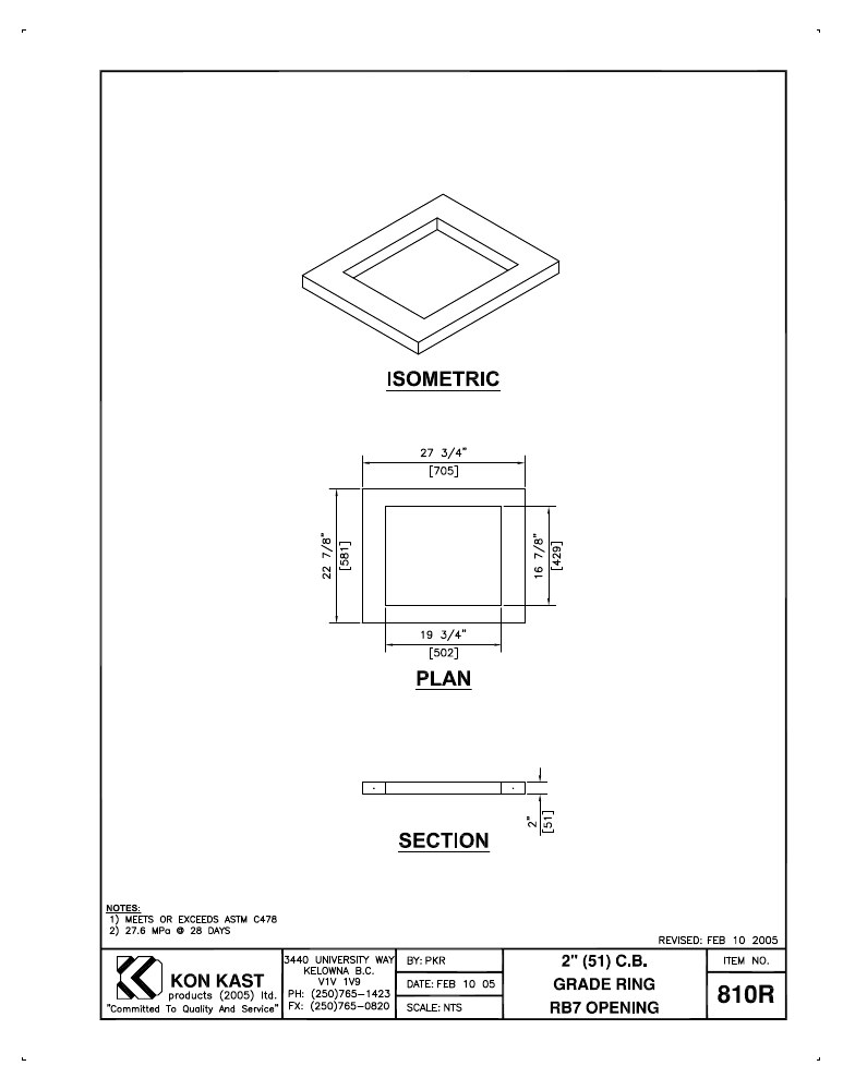 Technical drawing: 50 (2") CB Grade Ring c/w RB7 Opening