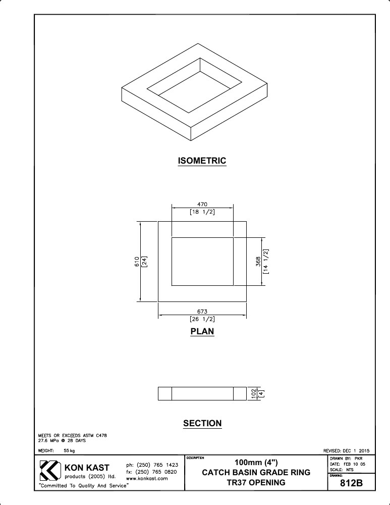 Technical drawing: 100 (4") CB Grade Ring c/w B37 Opening