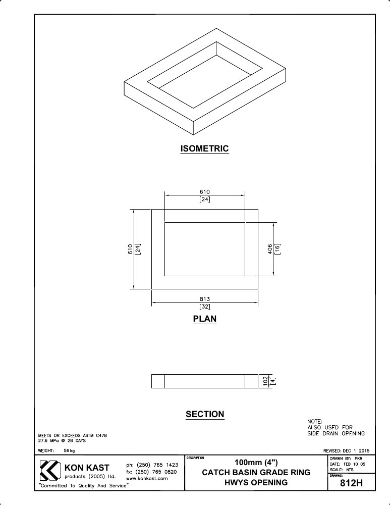Technical drawing: 100 (4") CB Grade Ring c/w RB7 Opening