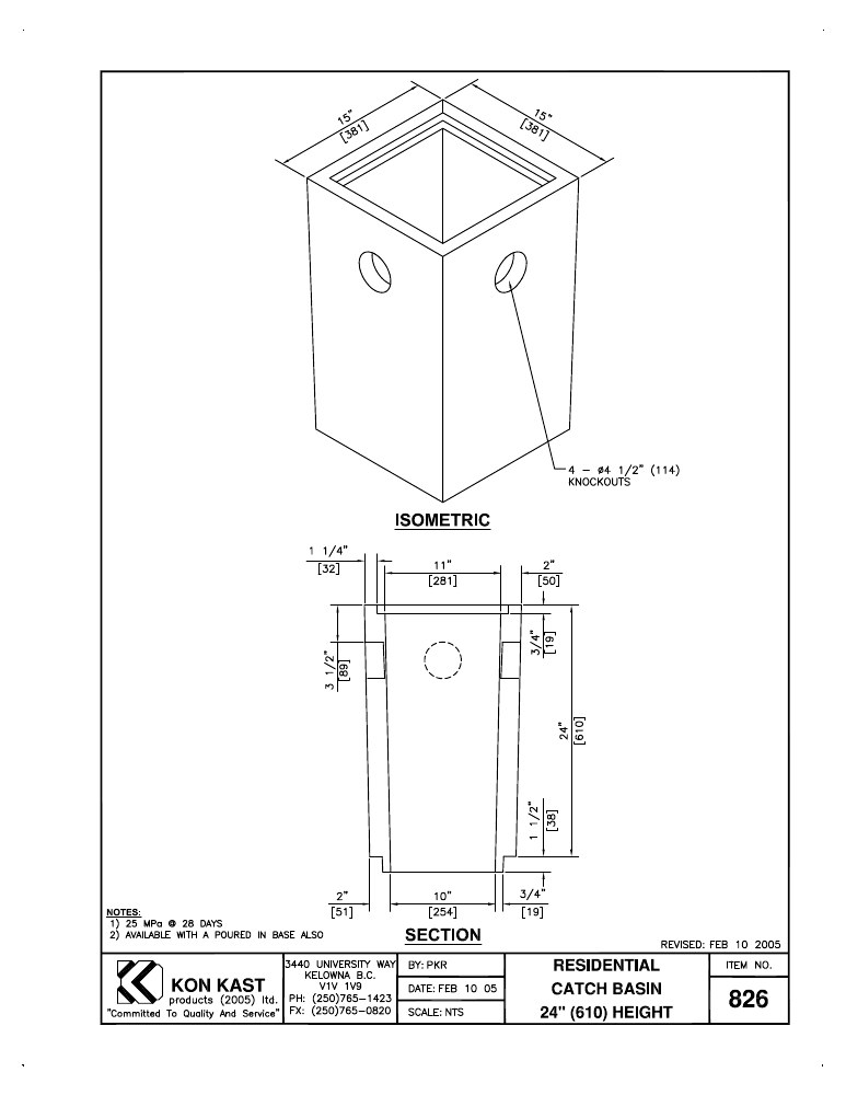 Technical drawing: Residential Catch Basin x 600 (24")