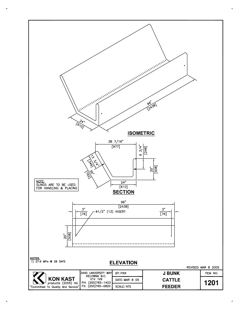 Technical drawing: J Bunk Cattle Feeder