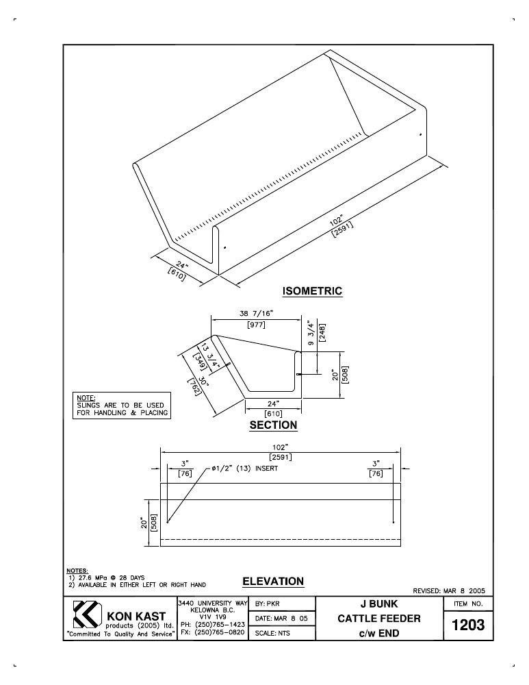 Technical drawing: J Bunk Feeder c/w End