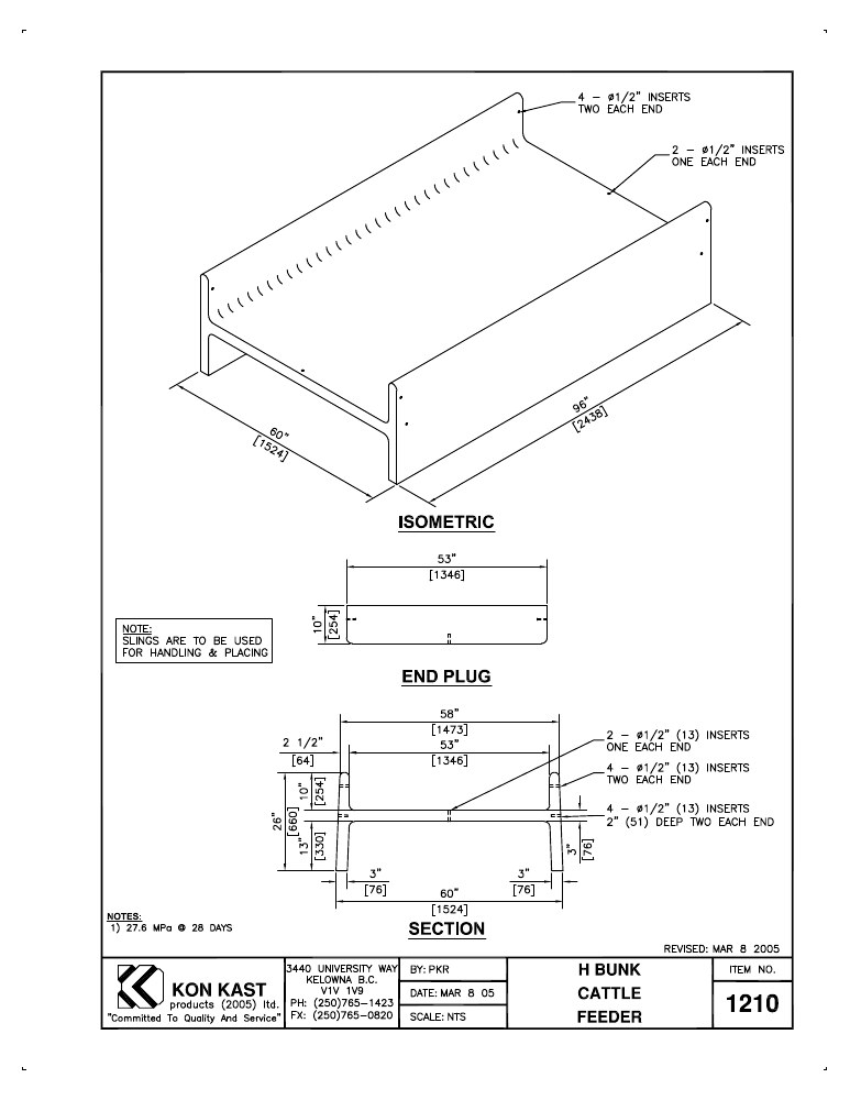 Technical drawing: H Bunk Cattle Feeder