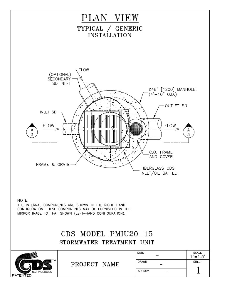 Technical drawing: Grated Top - Oil Grit Separator Catch Basin Style - 20 L/s Treatment Capacity