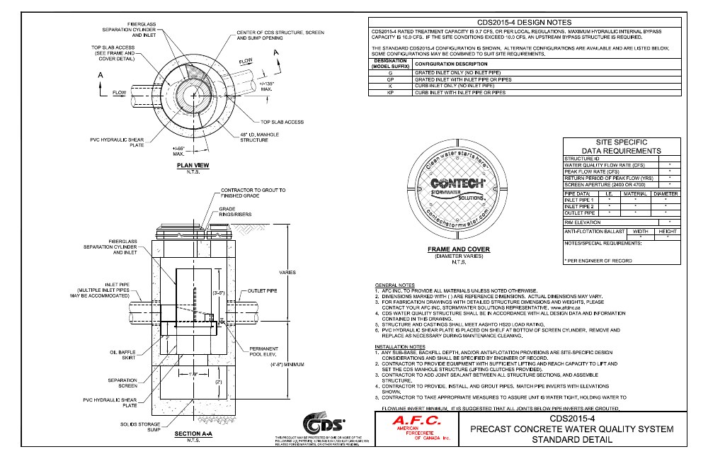 Technical drawing: Oil Grit Separator Inline - 20 L/s Treatment Capacity
