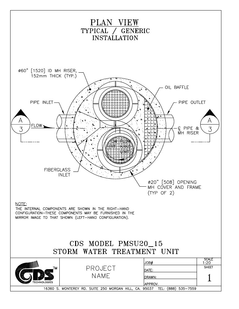 Technical drawing: Oil Grit Separator Inline - 20 L/s Treatment Capacity