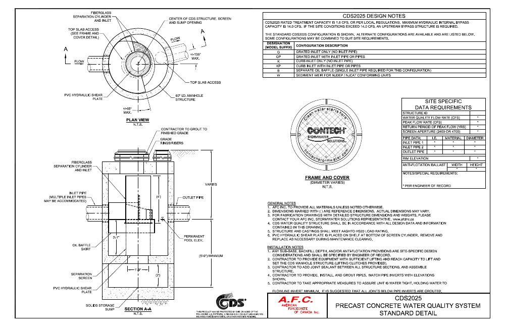 Technical drawing: Oil Grit Separator Inline - 45 L/s Treatment Capacity