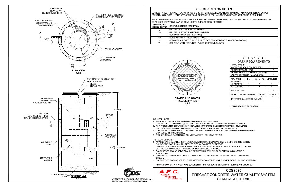 Technical drawing: Oil Grit Separator Inline - 85 L/s Treatment Capacity