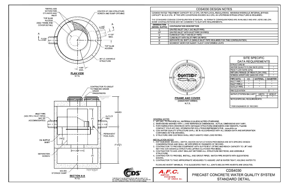 Technical drawing: Oil Grit Separator Inline - 127 L/s Treatment Capacity