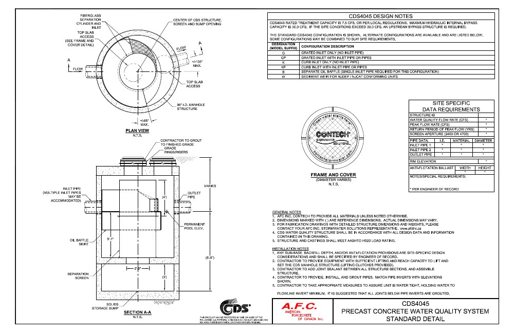 Technical drawing: Oil Grit Separator Inline - 212 L/s Treatment Capacity