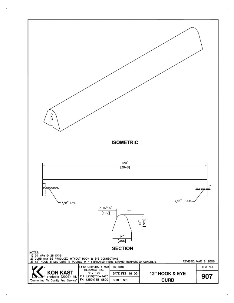 Technical drawing: 300 (12") Hook & Eye Curb