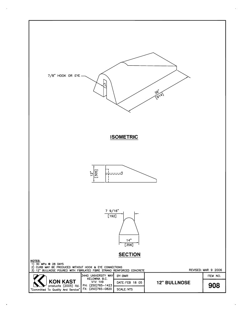 Technical drawing: 300 (12") Bullnose