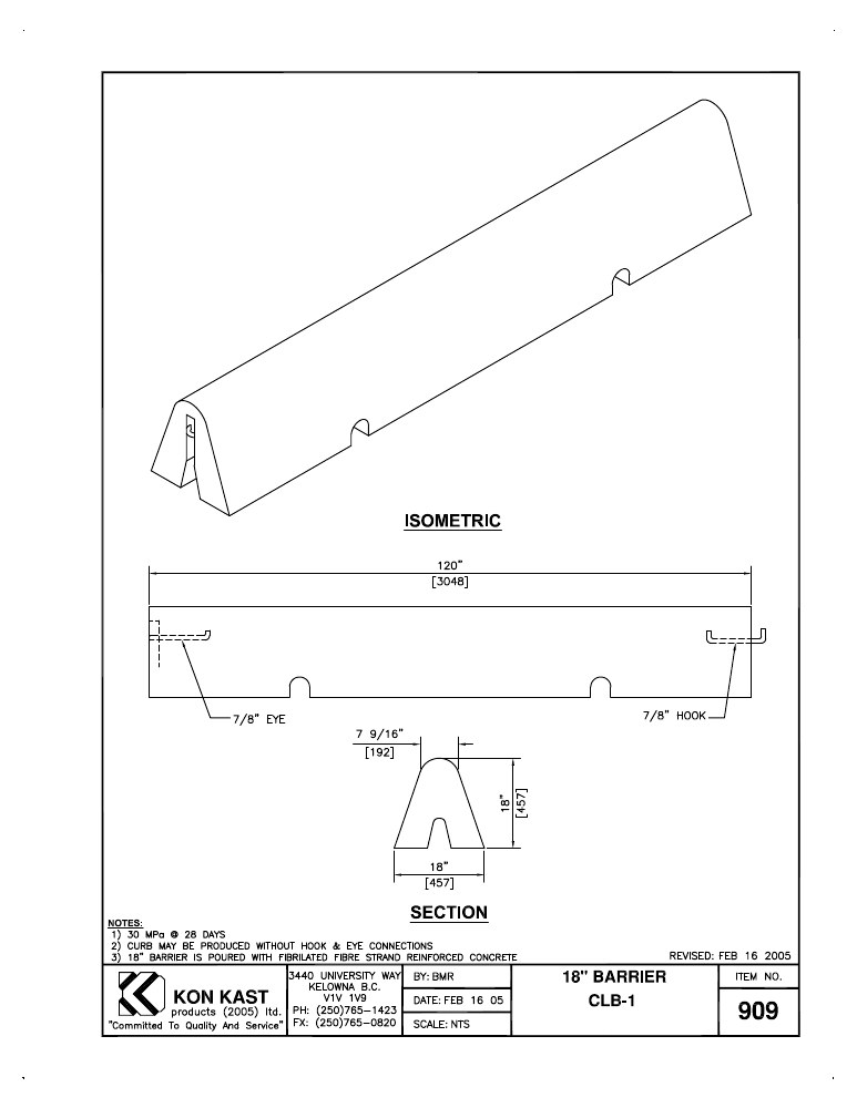 Technical drawing: 457 (18") Barrier - CLB-1