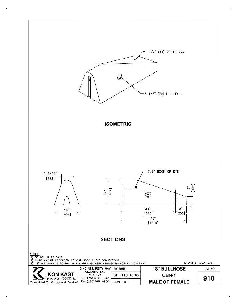 Technical drawing: 457 (18") Bullnose - CBN-1