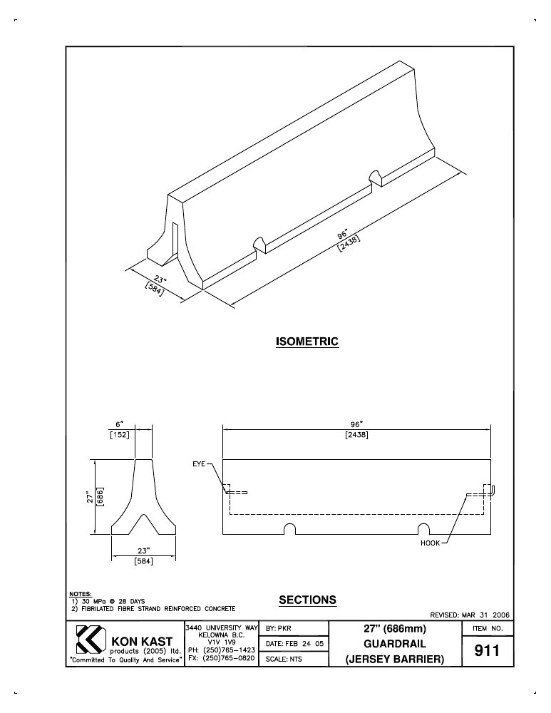 Technical drawing: 686 (27") Barrier