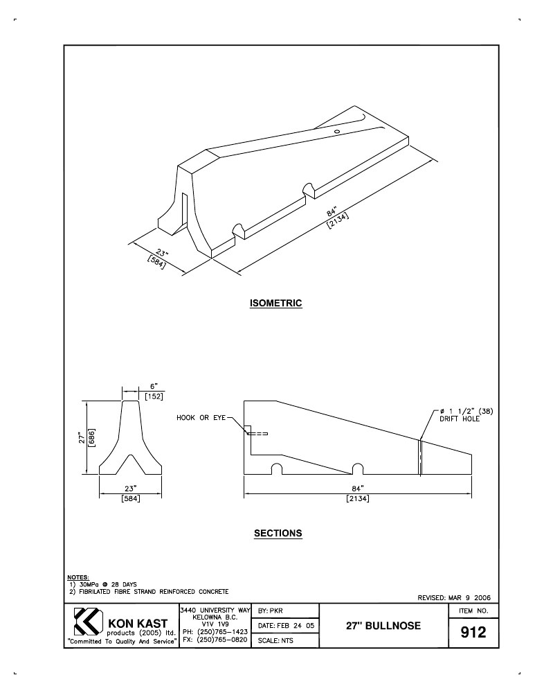 Technical drawing: 686 (27") Bullnose